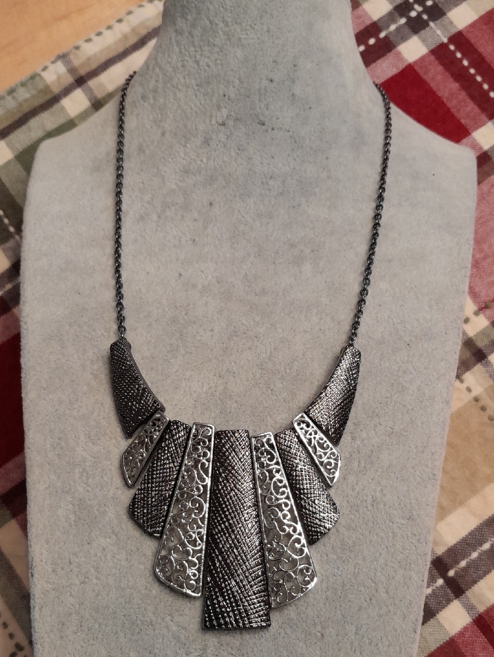 Gunmetal Statement Bib Necklace - Women's Fashion Jewelry